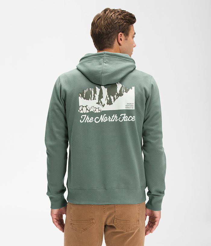 The North Face Mens Hoodie Mountain Scene Pullover 083MKQTGA - Green